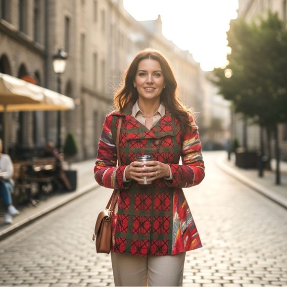 Stunning Handmade Patchwork Plaid & Striped Button-Up Blazer/Jacket - Picture 2 of 15